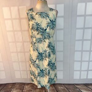 Tommy Bahama Beige Teal Silk Tropical Floral Print Sleeveless Sundress Size 8